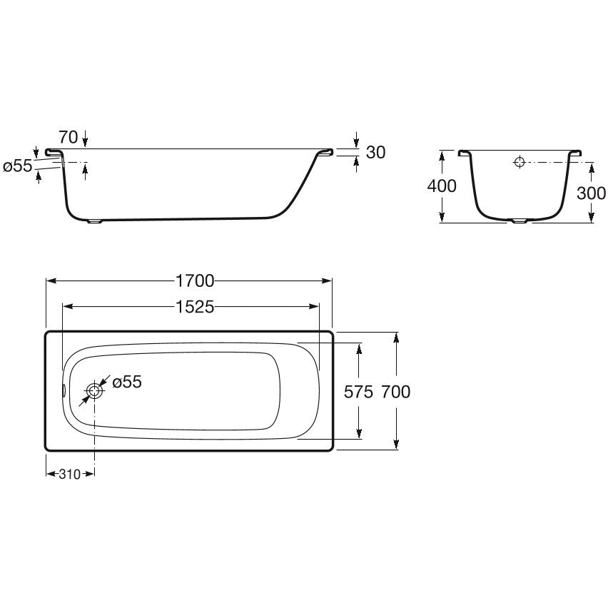 Cada baie dreptunghiulara Roca Contesa otel emailat 170x70 cm