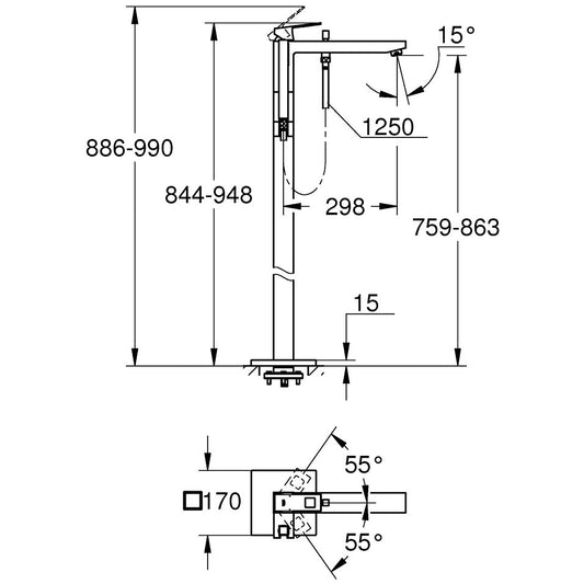 Grohe Eurocube Baterie cada freestanding, crom