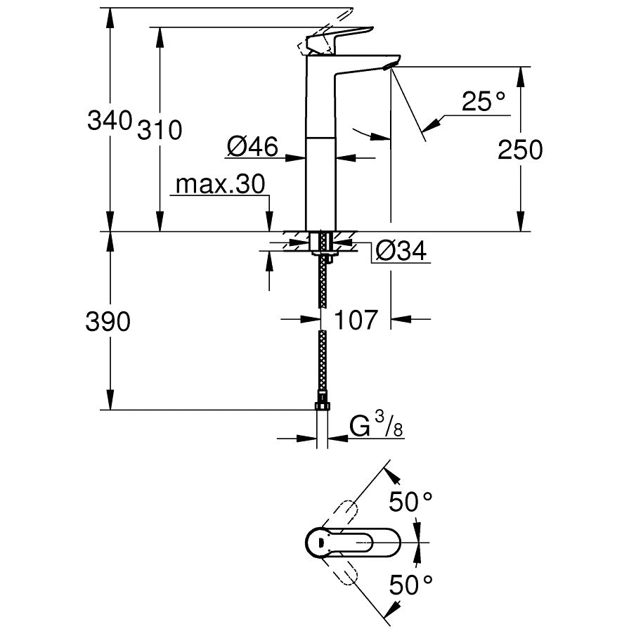 Baterie lavoar pe blat Grohe BauEdge, marime XL
