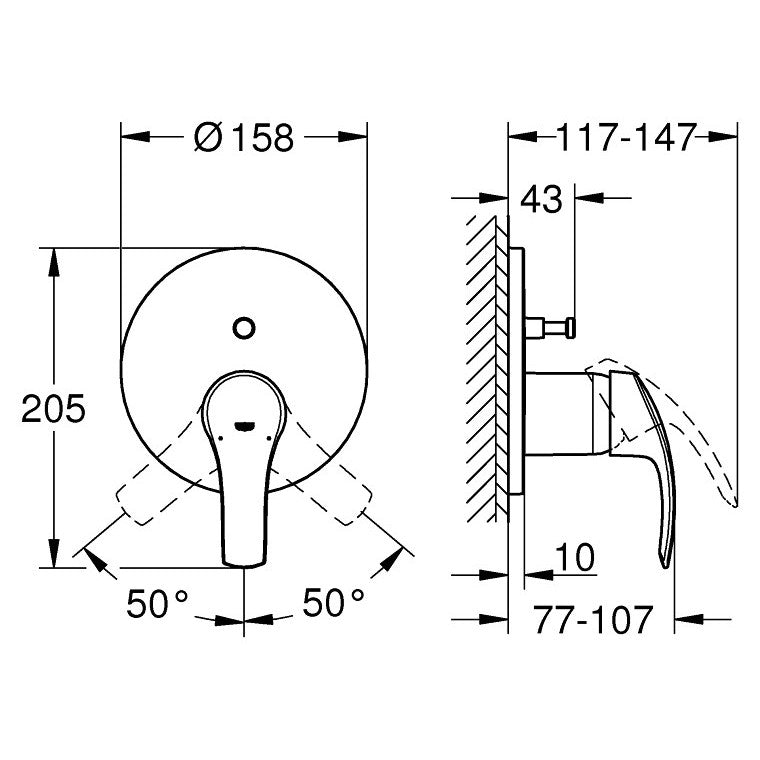 Grohe Eurosmart Baterie cada dus monocomanda incastrata, crom