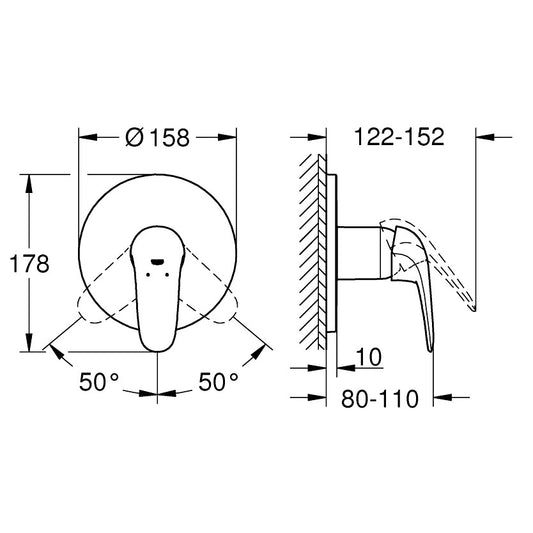 Grohe Eurostyle Baterie dus monocomanda incastrata, maner plin, crom