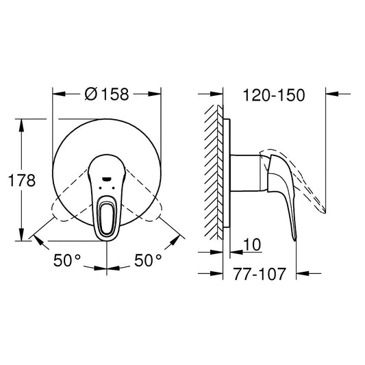 Grohe Eurostyle Baterie dus monocomanda incastrata, crom