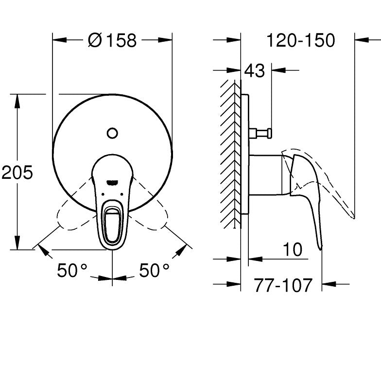 Grohe Eurostyle Baterie cada dus monocomanda incastrata, crom