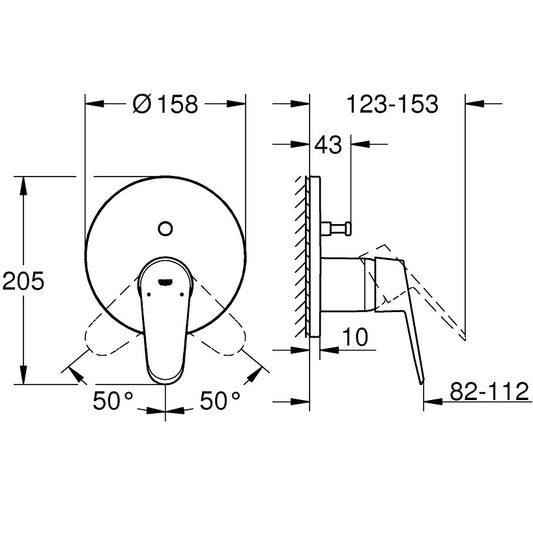 Grohe Eurodisc Cosmopolitan Baterie cada dus monocomanda incastrata, crom