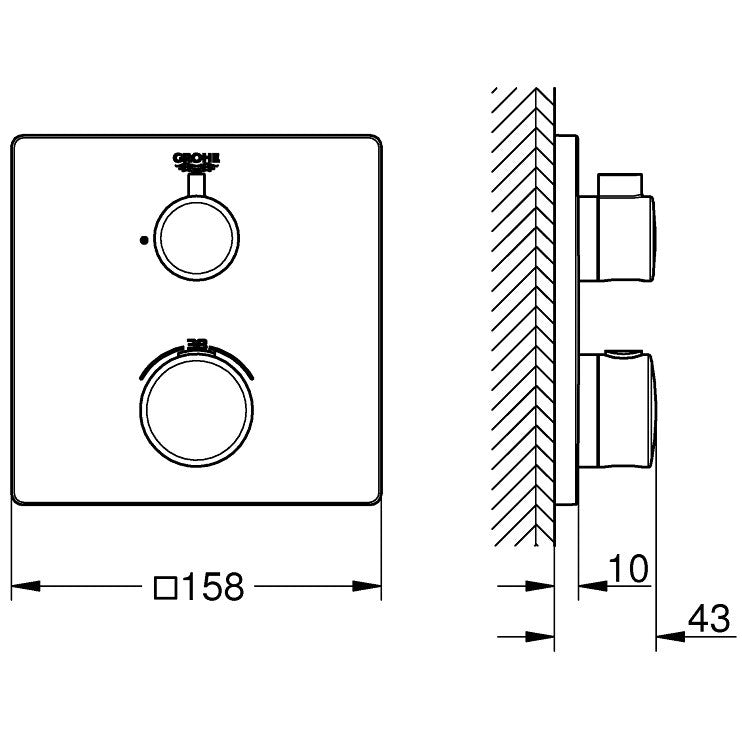Grohe Grohtherm Baterie dus cu termostat si 1 iesire, patrata, crom