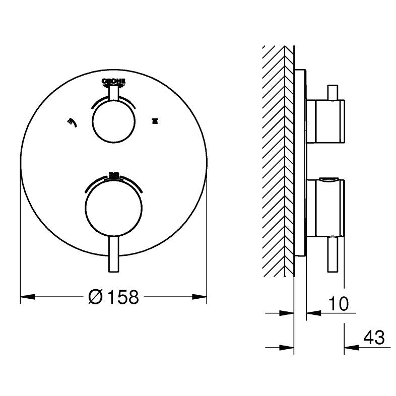 Grohe Atrio Baterie dus cu termostat, 2 iesiri, crom