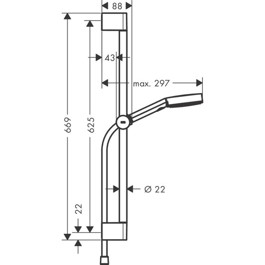 Hansgrohe Pulsify Select Set dus cu bara 65 cm, negru mat