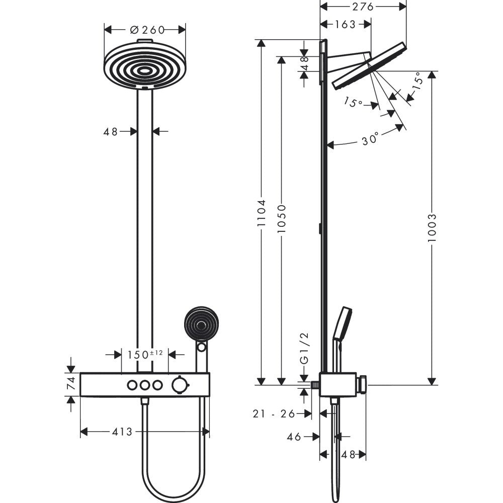 Coloana dus cu baterie si termostat Hansgrohe Pulsify S Showerpipe 260, negru mat