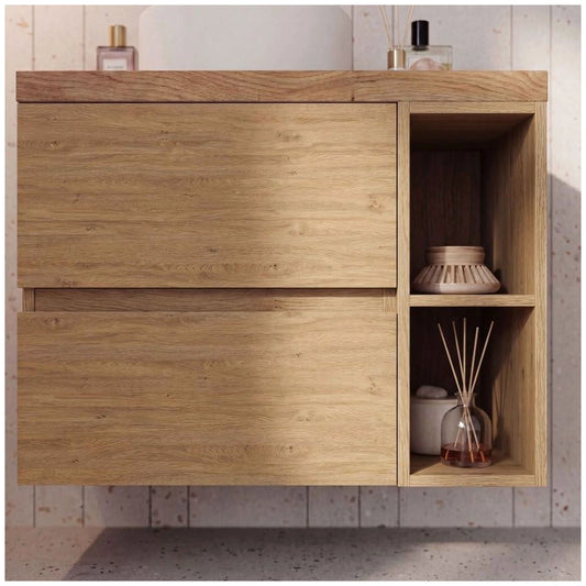 Dulap baie suspendat 20x46xH53 cm Fluminia Genova, maro (rovere naturale), deschis - ambient