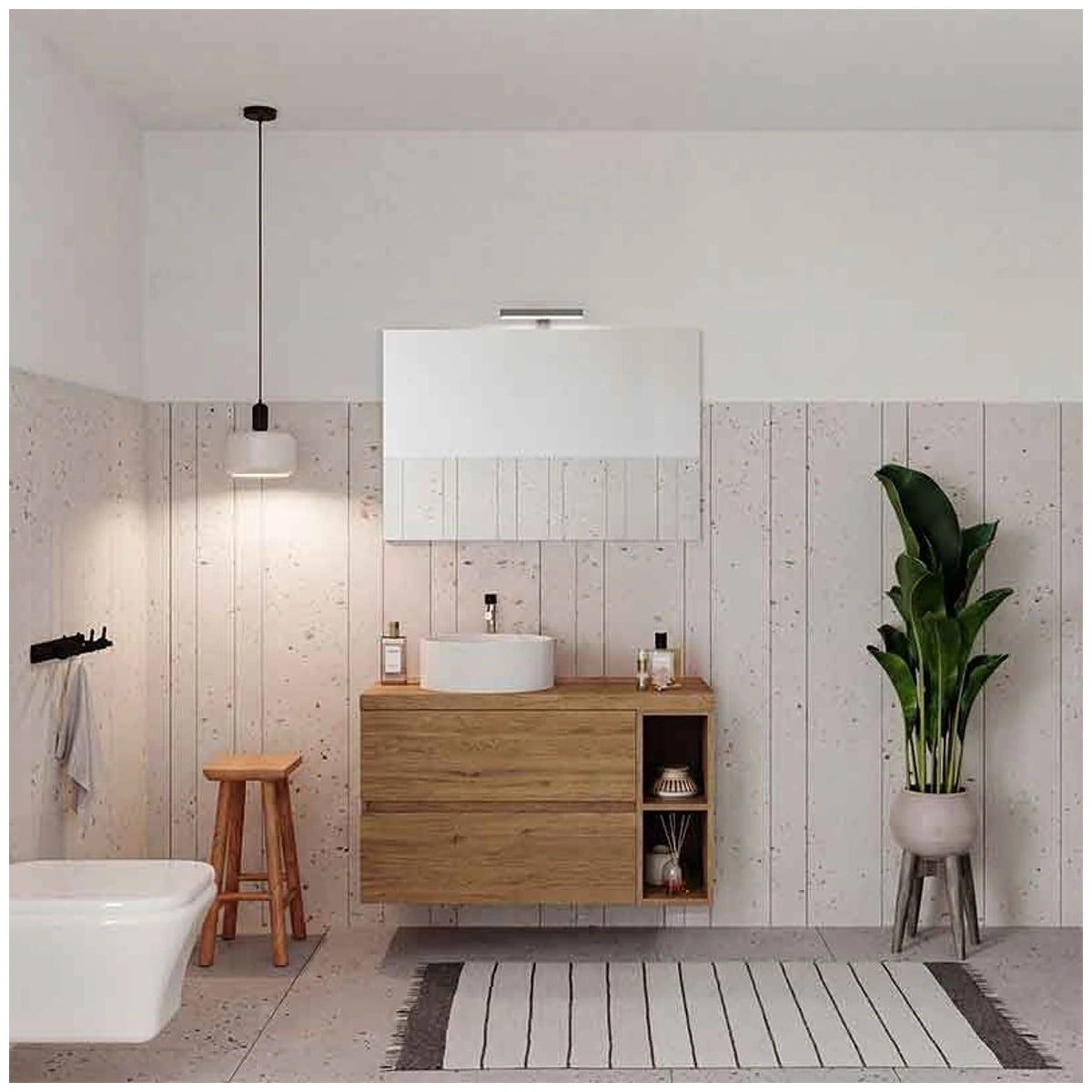 Dulap baie suspendat 20x46xH53 cm Fluminia Genova, maro (rovere naturale), deschis - ambient