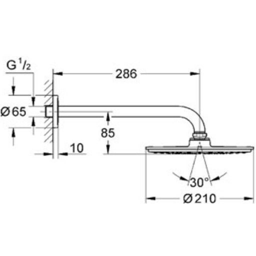 Palarie dus fix Grohe Rainshower Cosmopolitan, cu brat, cu limitator de debit, montaj pe perete, Ø21 cm