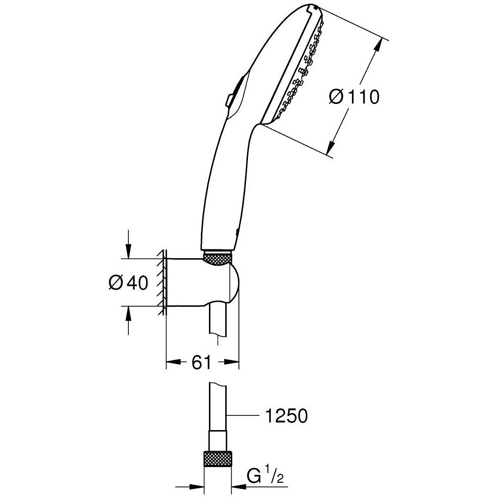 Grohe Tempesta 110 Set dus cu suport fix neajustabil, 2 jeturi negru mat