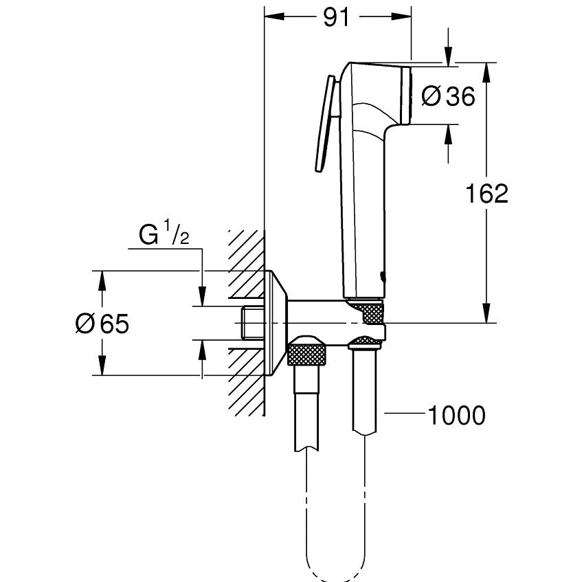 Grohe Tempesta-F Trigger 30 Dus igienic cu suport si cot iesire, furtun 100 cm