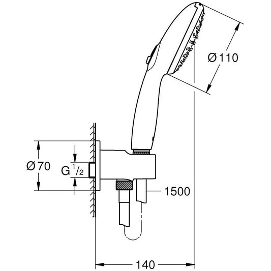 Grohe Tempesta 110 Set dus cu suport si cot iesire, 2 jeturi negru mat