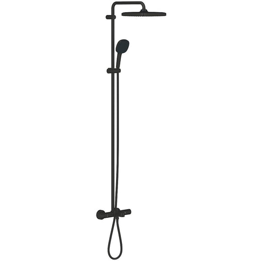 Coloana dus cu baterie si termostat Grohe Tempesta System 250 Cube cu pipa cada, negru mat (phantom black)