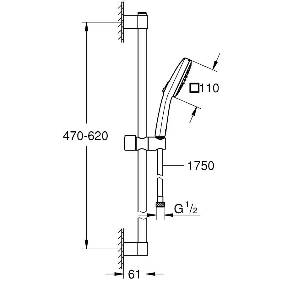 Grohe Tempesta Cube 110 Set dus cu bara 60 cm, 2 jeturi, negru mat