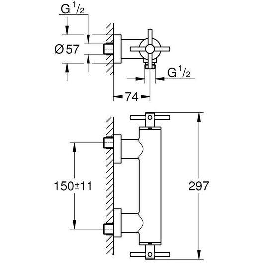 Baterie dus dubla comanda Grohe Atrio, crom
