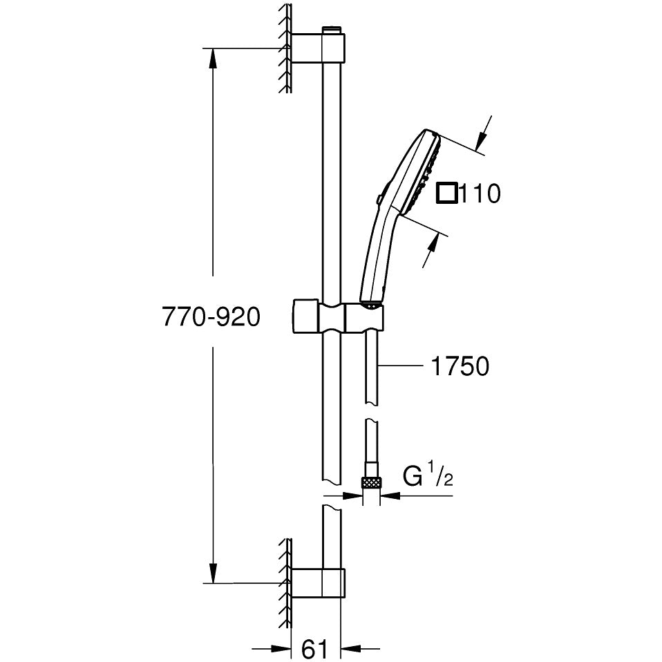 Grohe Tempesta Cube 110 Set dus cu bara 90 cm, 2 jeturi