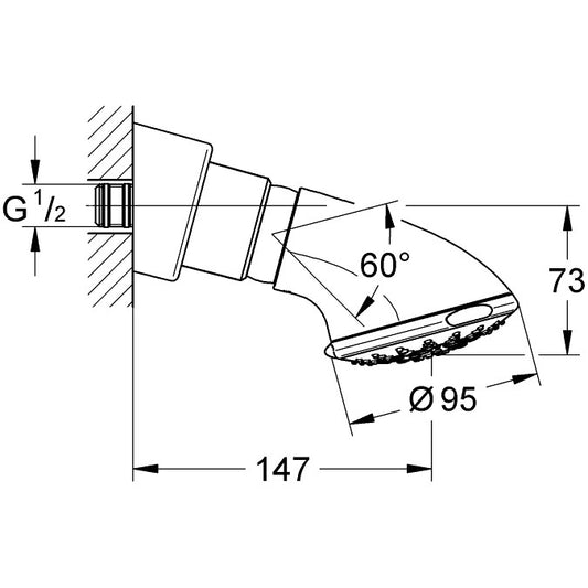 Palarie dus fix Grohe Relexa 100 Five, cu 5 jeturi