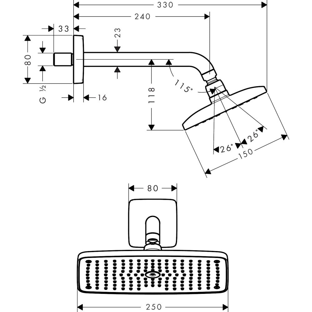 Palarie dus fix Hansgrohe Raindance E 240 Air 1 jet 1/2', cu brat orizontal 240 mm