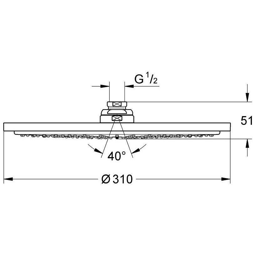 Palarie dus fix Grohe Rainshower Cosmopolitan 310, fara limitator, Ø31 cm