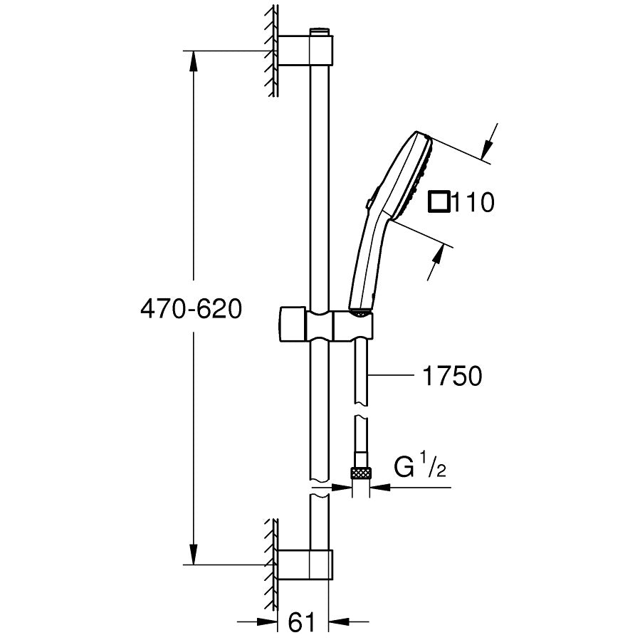 Grohe Tempesta Cube 110 Set dus cu bara 60 cm, 3 jeturi