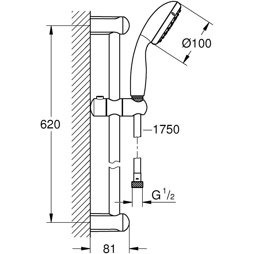 Grohe New Tempesta 100 Set dus cu bara 60 cm, 2 jeturi