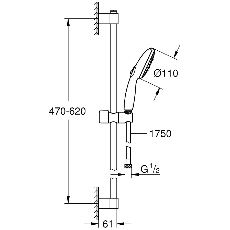 Grohe Tempesta 110 Set dus cu bara 60 cm, 3 jeturi