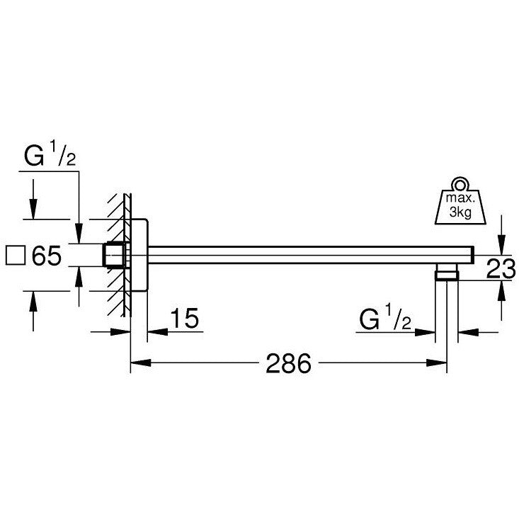 Brat dus fix Grohe Euphoria Cube, montaj pe perete