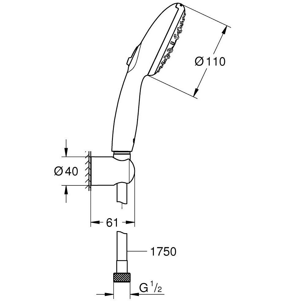 Grohe Tempesta 110 Set dus cu suport fix, 3 jeturi