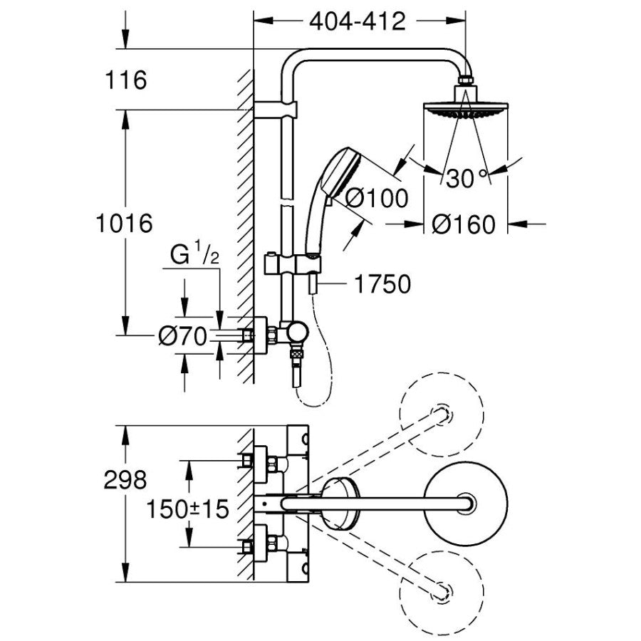 Coloana dus cu baterie si termostat Grohe New Tempesta Cosmopolitan 160