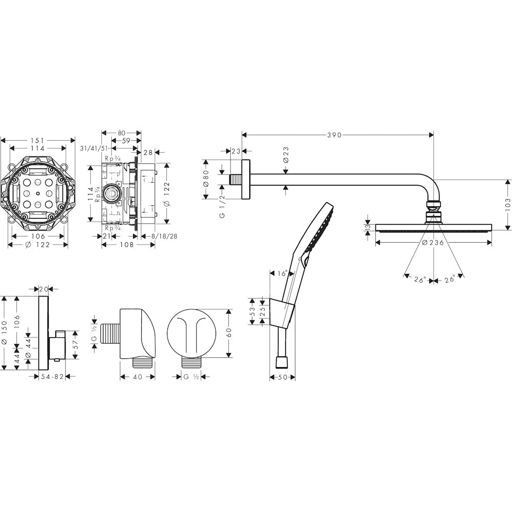 Sistem dus incastrat Hansgrohe Crometta S 240, crom