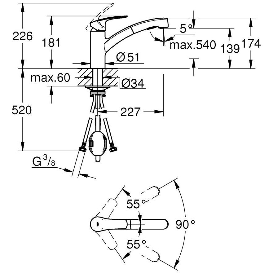 Grohe Eurosmart Baterie bucatarie monocomanda cu dus extractibil, crom