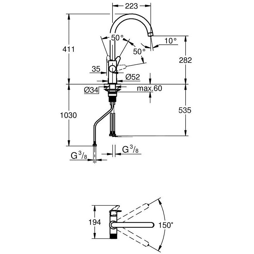 Grohe Blue Pure StartCurve Baterie bucatarie cu optiune de filtrare