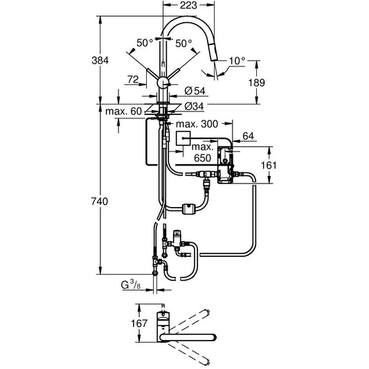 Grohe Minta Touch Baterie chiuveta bucatarie monocomanda electronica, cu dus extractibil, pipa C, crom
