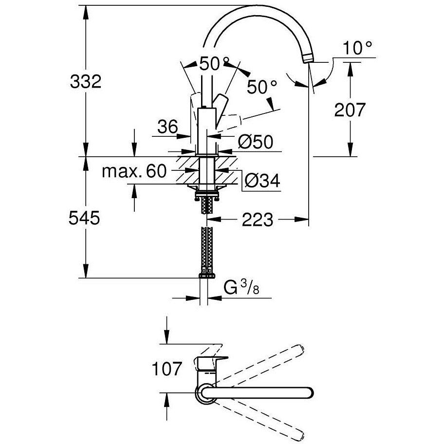 Grohe BauEdge Baterie bucatarie monocomanda, crom