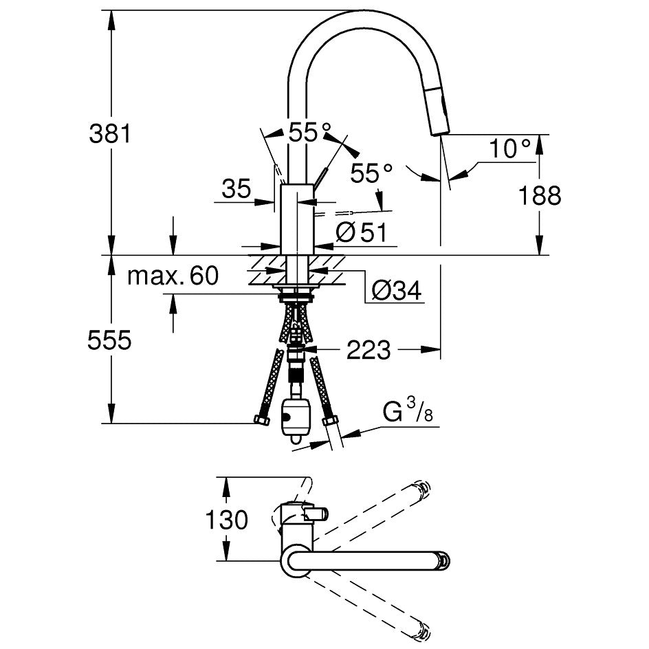 Grohe Eurosmart Cosmopolitan Baterie chiuveta bucatarie cu dus extractibil