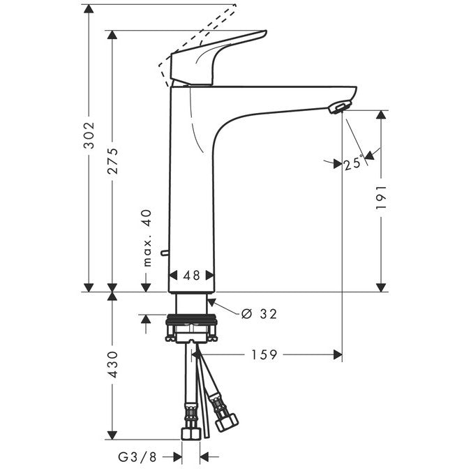 Baterie lavoar Hansgrohe Focus 190, cu ventil metalic pop-up
