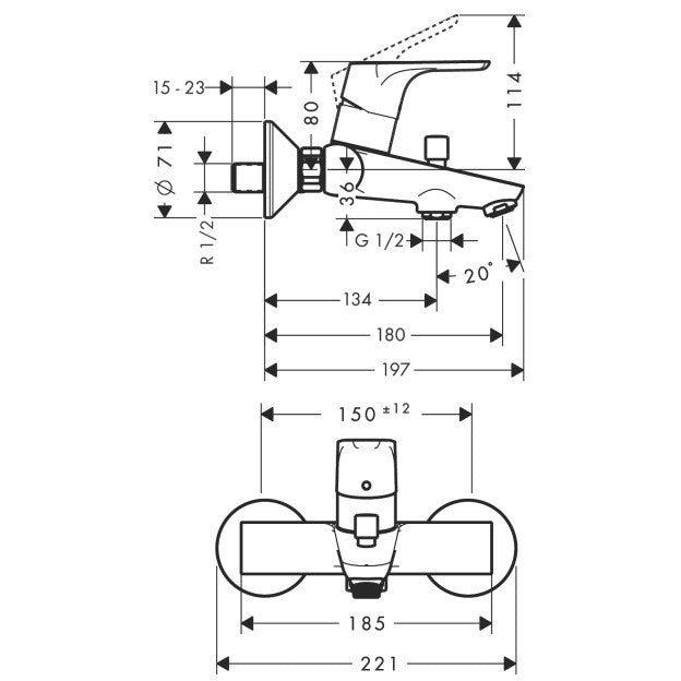 Hansgrohe Focus Baterie cada dus monocomanda