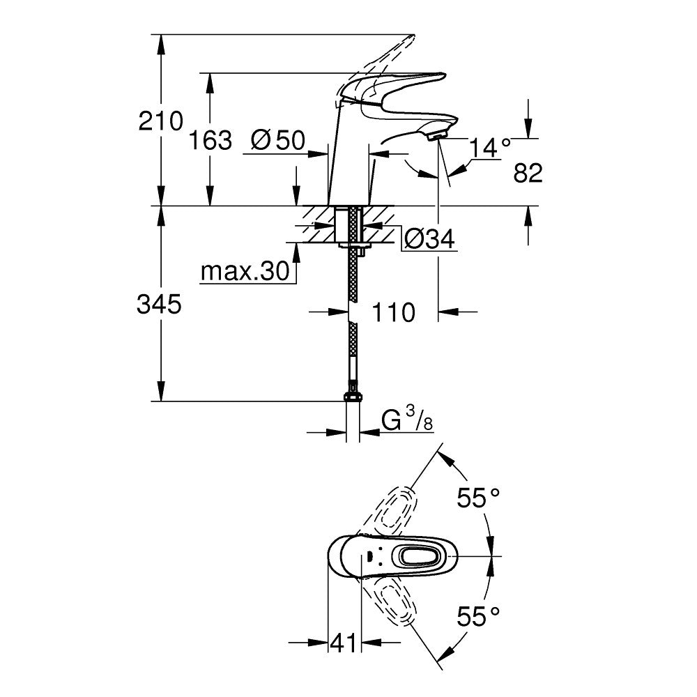 Baterie lavoar Grohe Eurostyle, cu limitator debit, marime S