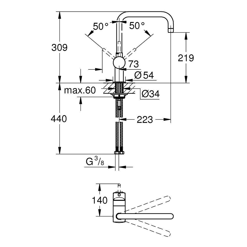 Grohe Minta Baterie de bucatarie monocomanda cu pipa U, crom