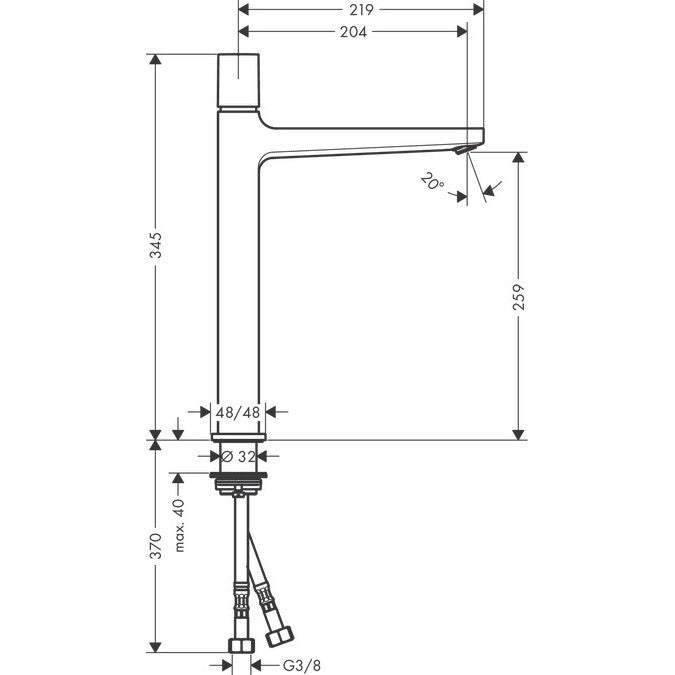 Baterie lavoar inalta Hansgrohe Metropol 260, ventil click-clack