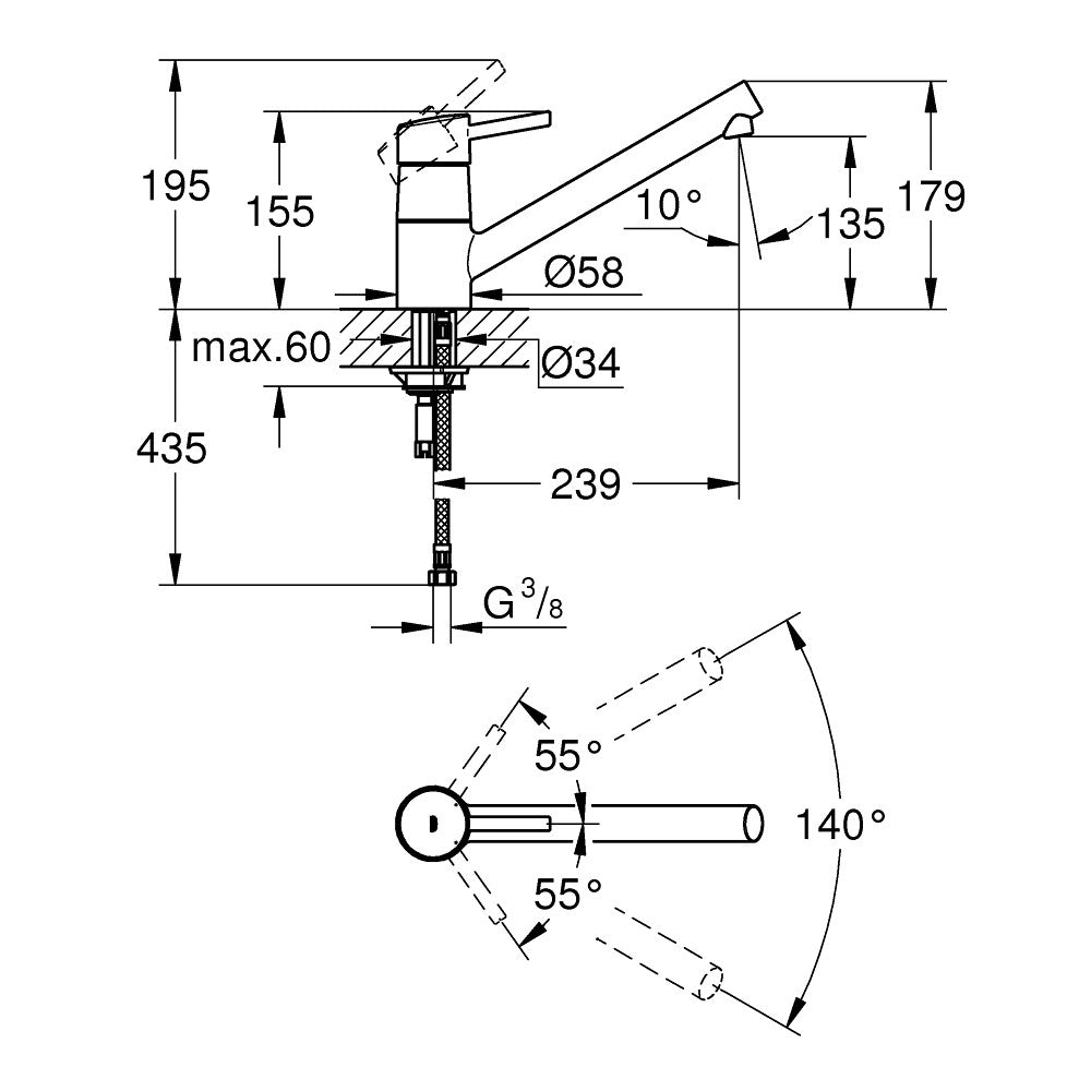 Grohe Concetto Baterie chiuveta bucatarie monocomanda, H18 cm