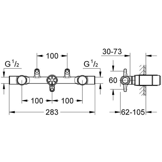 Grohe Corp incastrat pentru baterie lavoar dubla comanda, montaj la 30-73 mm