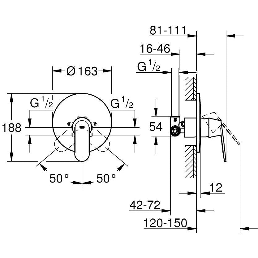Grohe Eurosmart Cosmopolitan Baterie dus incastrata, set complet