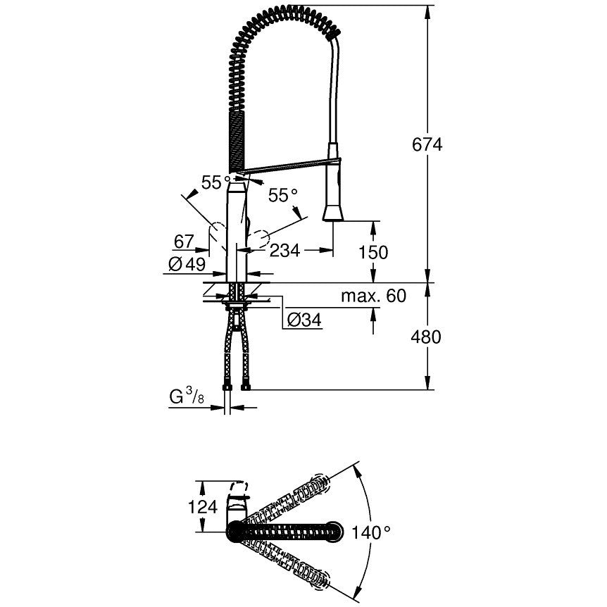 Grohe K7 Baterie chiuveta bucatarie cu dus extractibil, H67 cm