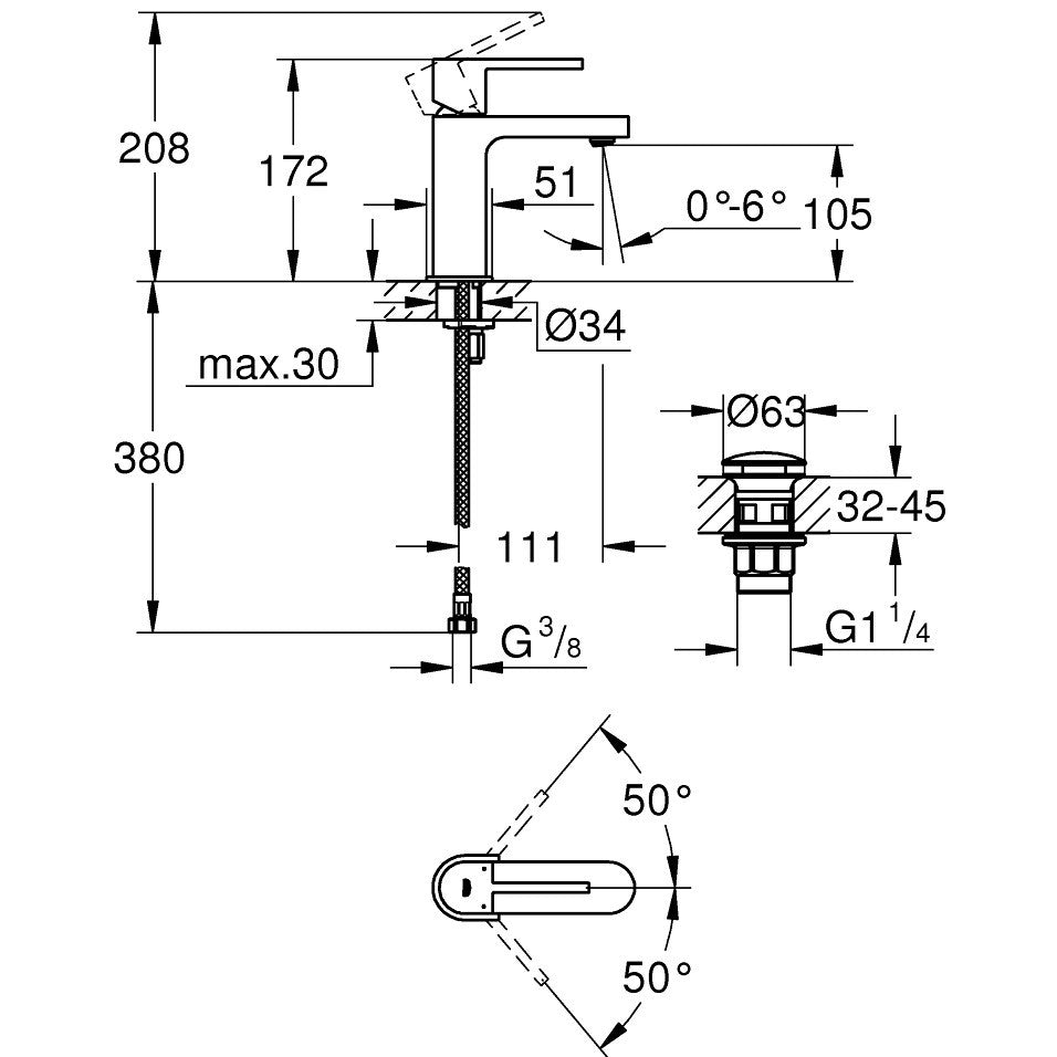 Baterie lavoar Grohe Plus, marime S, ventil click-clack