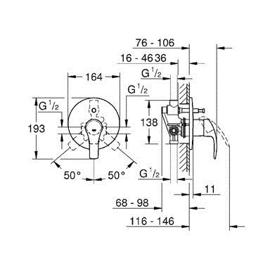 Grohe Eurosmart Baterie cada dus incastrata, set complet