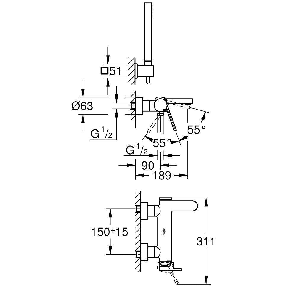 Grohe Plus Baterie cada dus monocomanda cu set dus