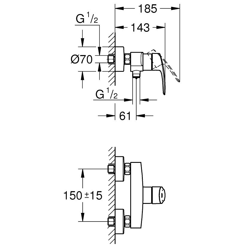 Grohe Eurosmart Baterie dus monocomanda cu montaj pe perete, crom